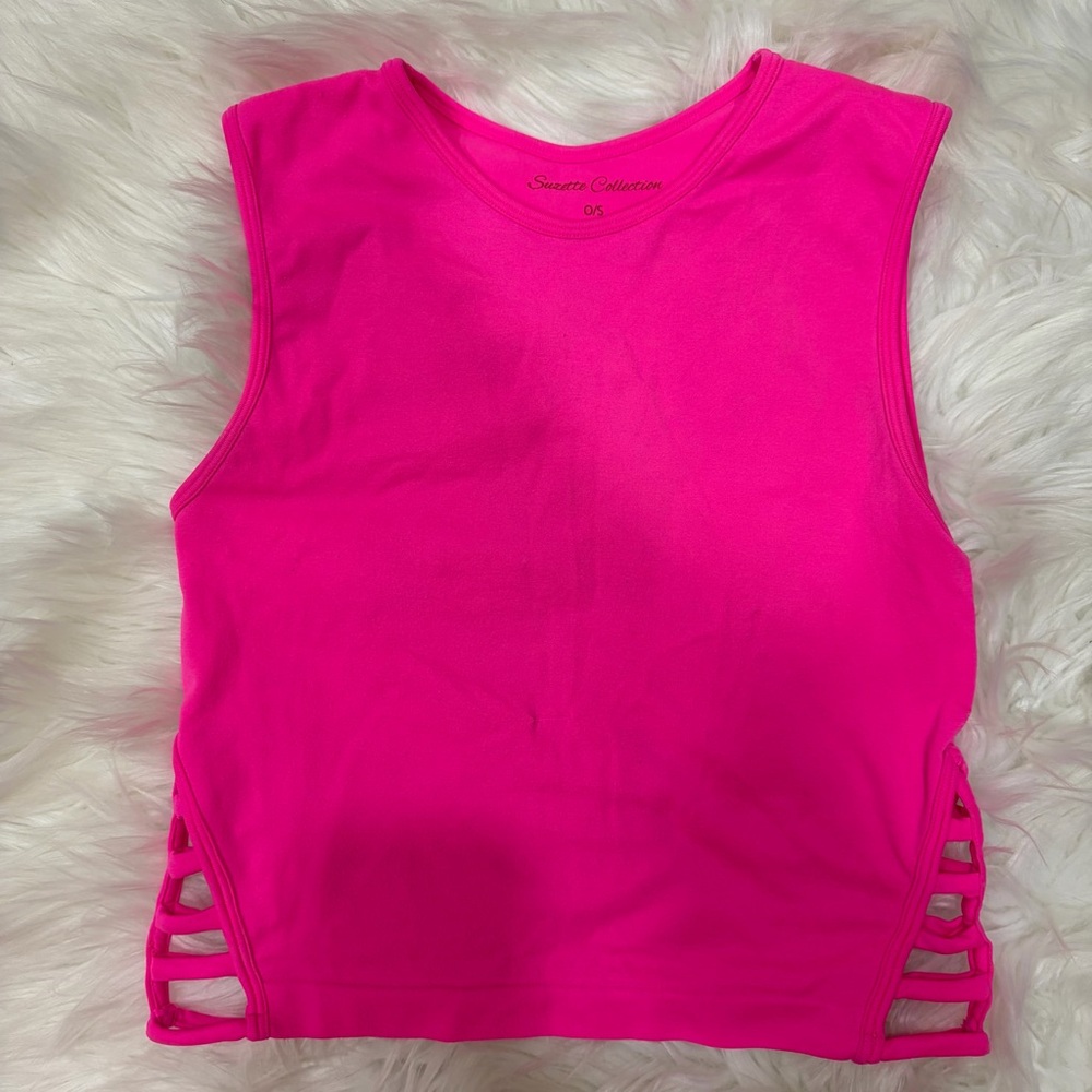 Neon hot pink cut out tank top